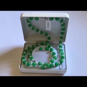 Rhodium-Plated S Silver Pearl Necklace Bracelets